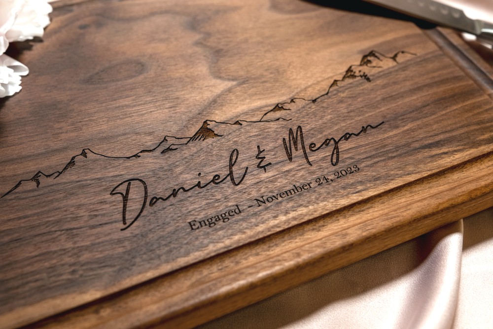 Personalized, Engraved Cutting Board with Minimalist Mountain Design for Housewarming or Wedding #103 - Image 3
