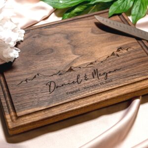 Personalized, Engraved Cutting Board with Minimalist Mountain Design for Housewarming or Wedding #103