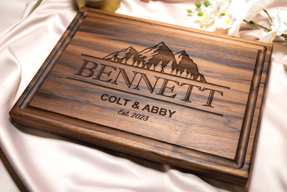 Personalized, Engraved Cutting Board with Bold Mountains Design for Wedding or Housewarming Gift #108 - Image 8
