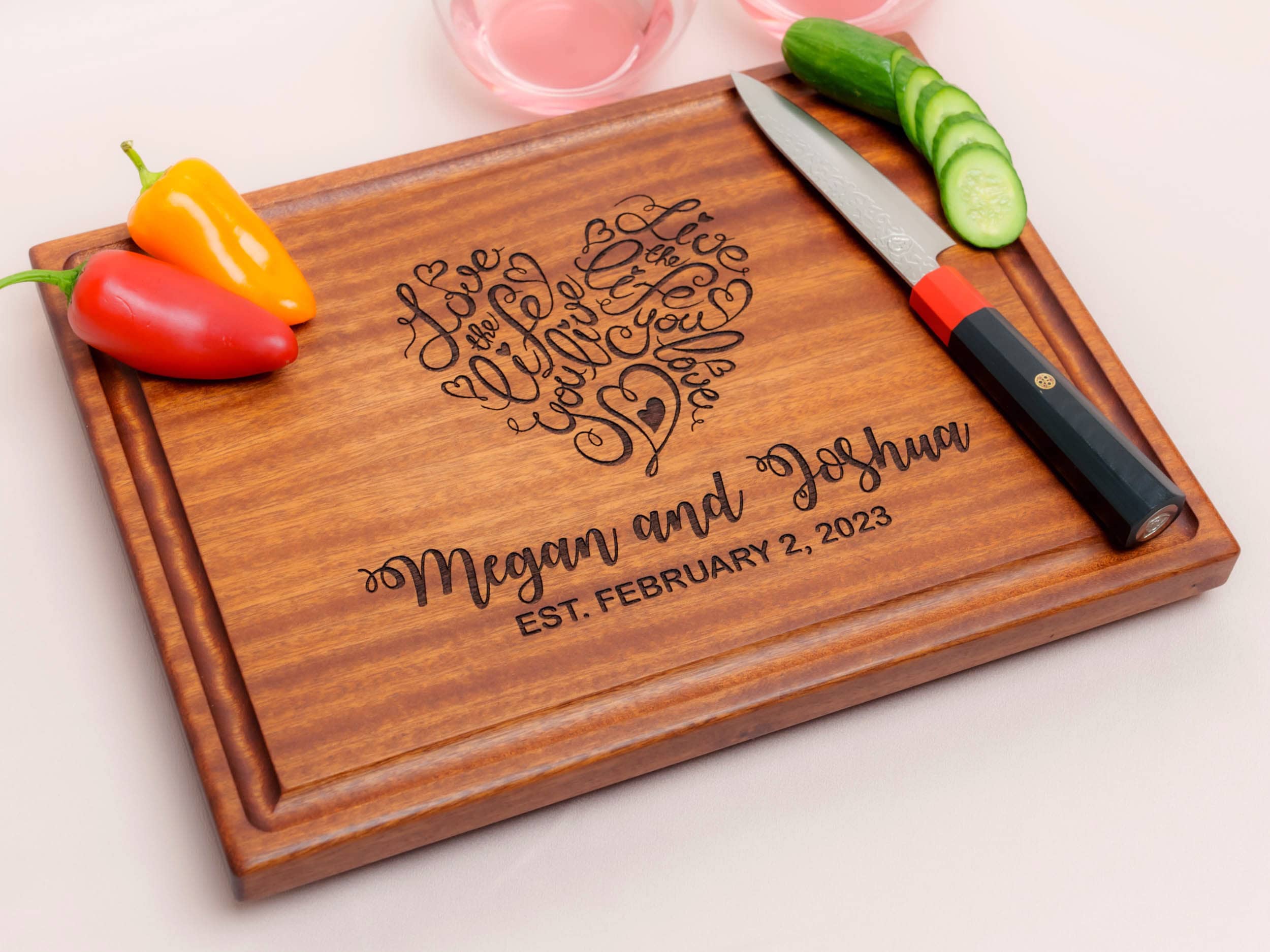 Personalized, Engraved Cutting Board with Cute Heart Design for Wedding or Engagement Gift #041 - Image 10