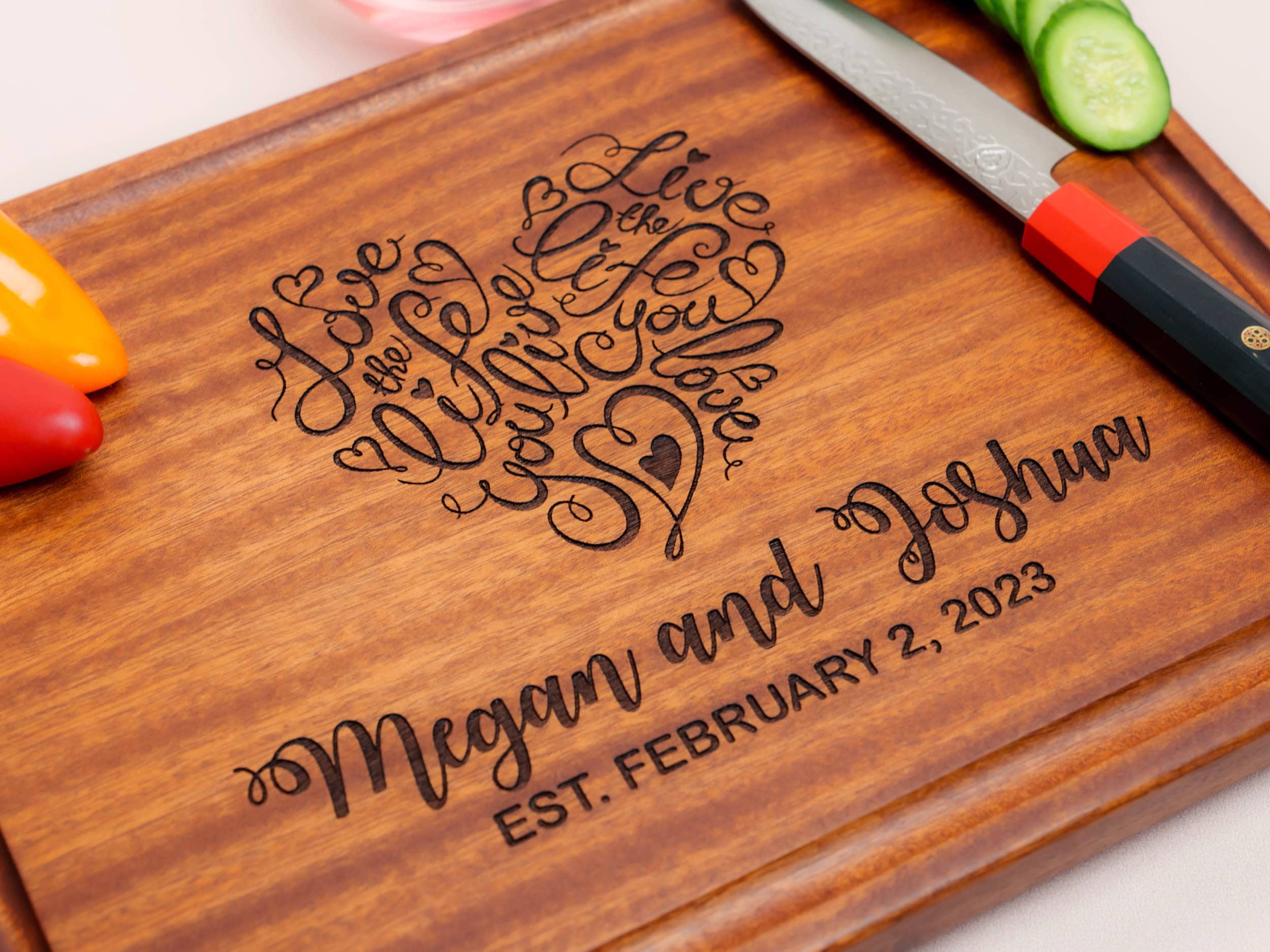 Personalized, Engraved Cutting Board with Cute Heart Design for Wedding or Engagement Gift #041 - Image 11