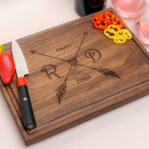 Personalized, Engraved Cutting Board with Boho Arrows and Heart Design for Engagement or Wedding #090