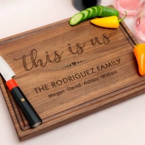 Personalized, Engraved Cutting Board with This is Us Family Design for Housewarming or Birthday #101