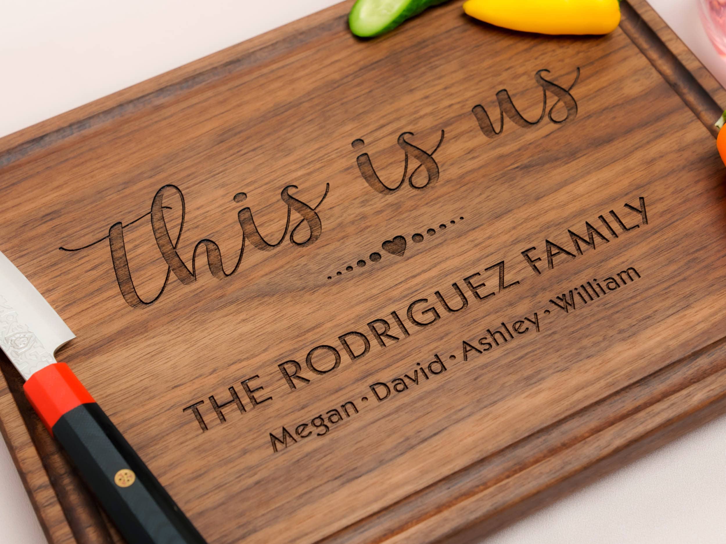 Personalized, Engraved Cutting Board with This is Us Family Design for Housewarming or Birthday #101 - Image 3