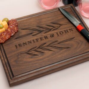 Personalized, Engraved Cutting Board with Rustic Leaf Design for Engagement or Birthday Gift #102
