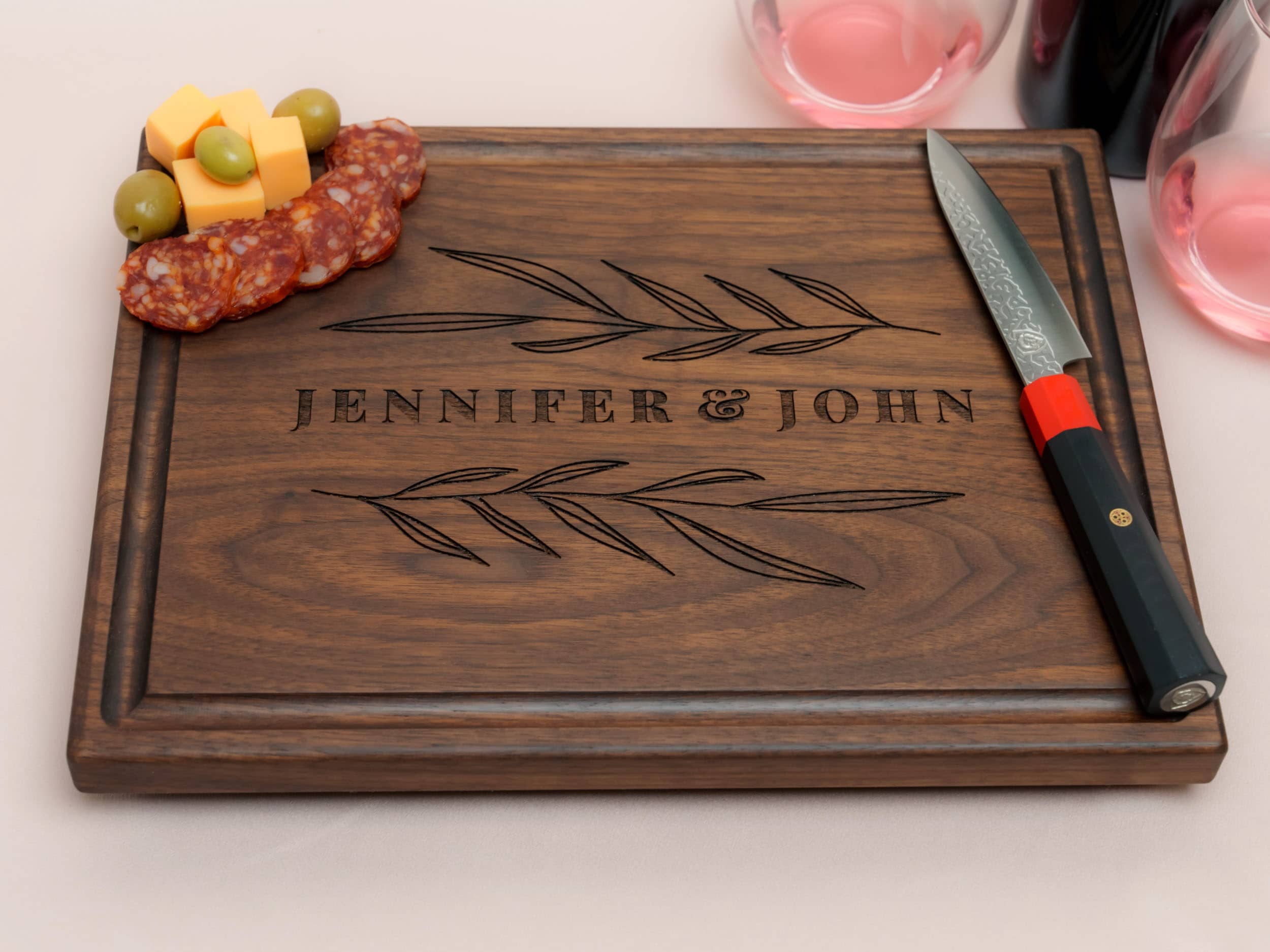 Personalized, Engraved Cutting Board with Rustic Leaf Design for Engagement or Birthday Gift #102 - Image 4