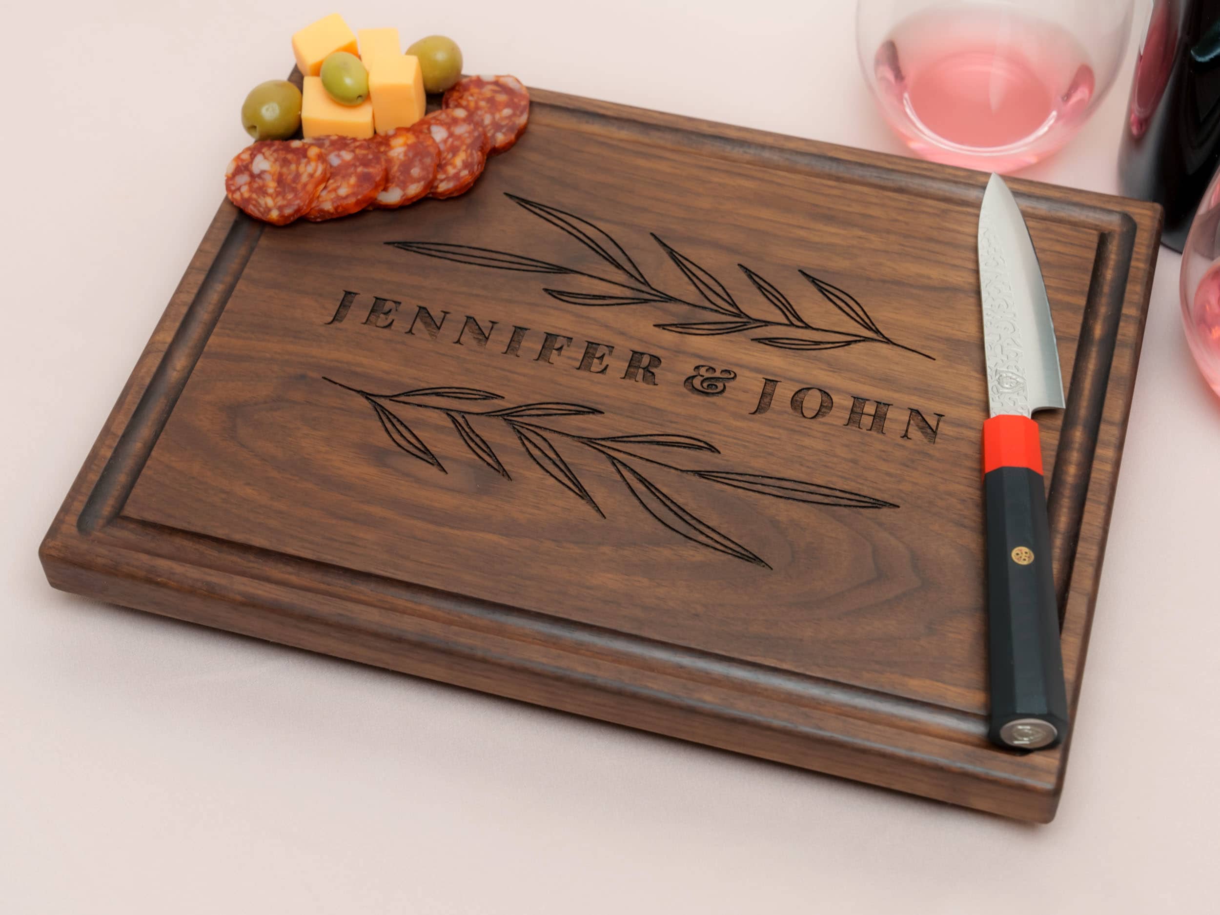 Personalized, Engraved Cutting Board with Rustic Leaf Design for Engagement or Birthday Gift #102 - Image 8