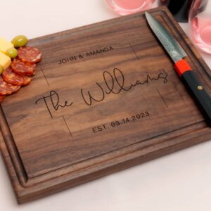 Personalized, Engraved Cutting Board with Square Stamp Design for Housewarming or Wedding Gift #104