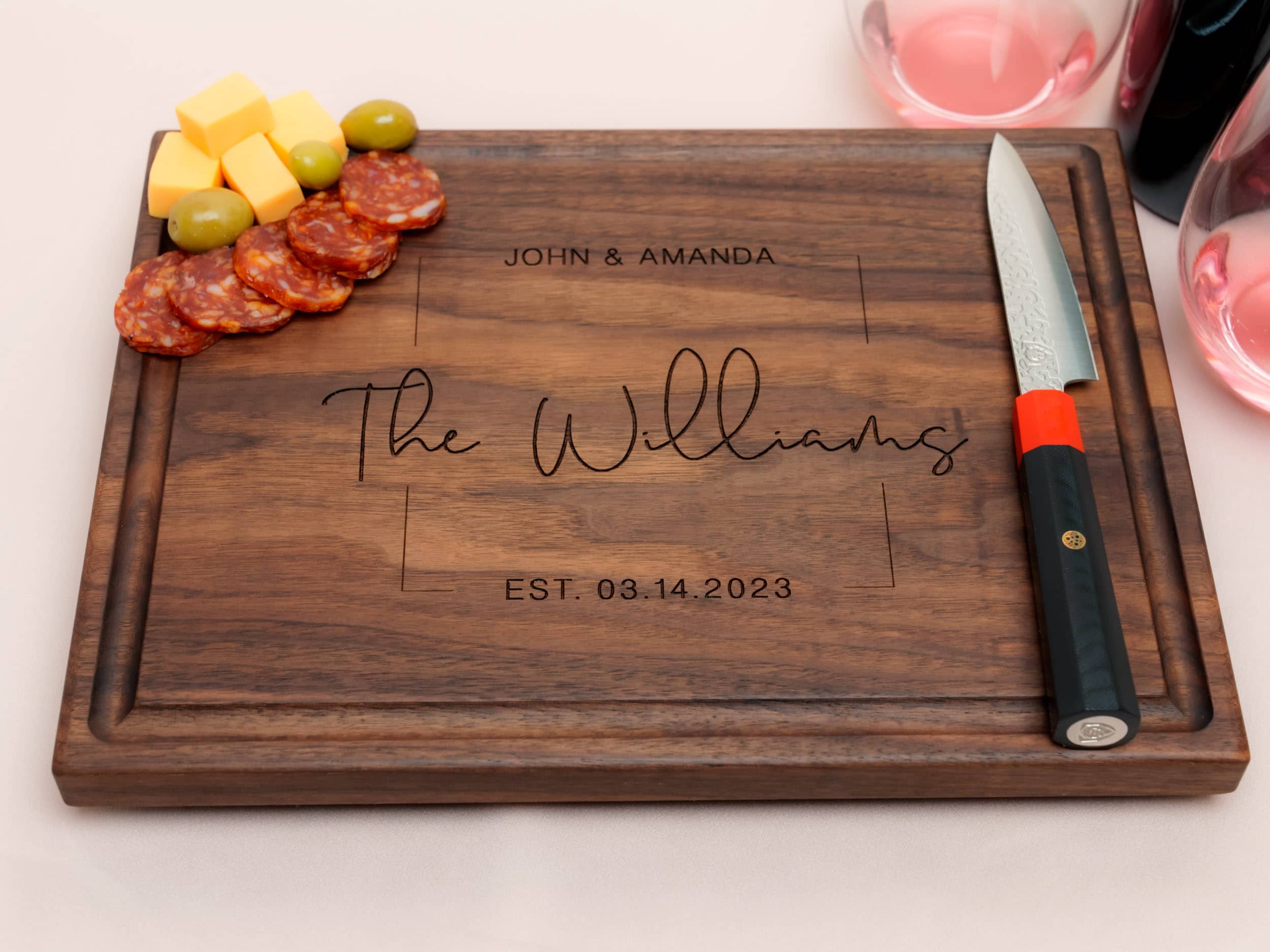 Personalized, Engraved Cutting Board with Square Stamp Design for Housewarming or Wedding Gift #104 - Image 4