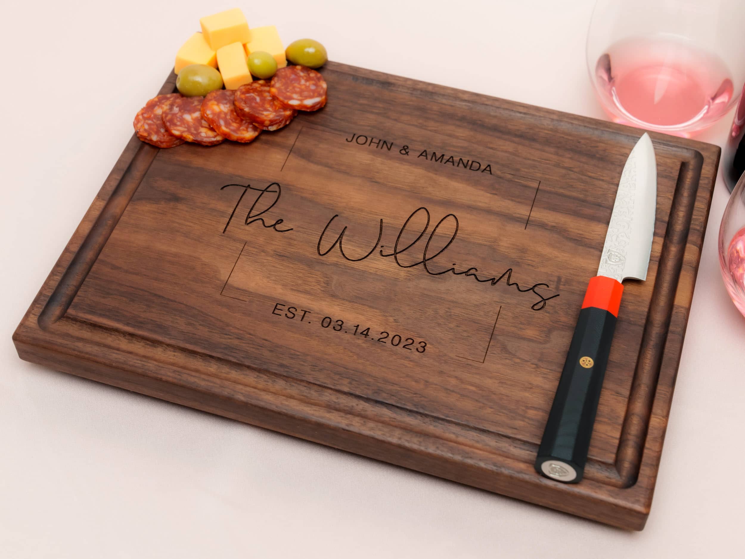 Personalized, Engraved Cutting Board with Square Stamp Design for Housewarming or Wedding Gift #104 - Image 8