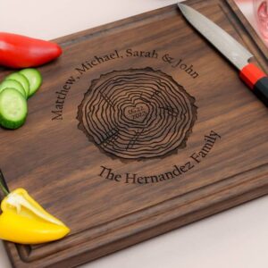 Personalized, Engraved Cutting Board with Rustic Family Tree Design for Housewarming or Wedding Gift #107