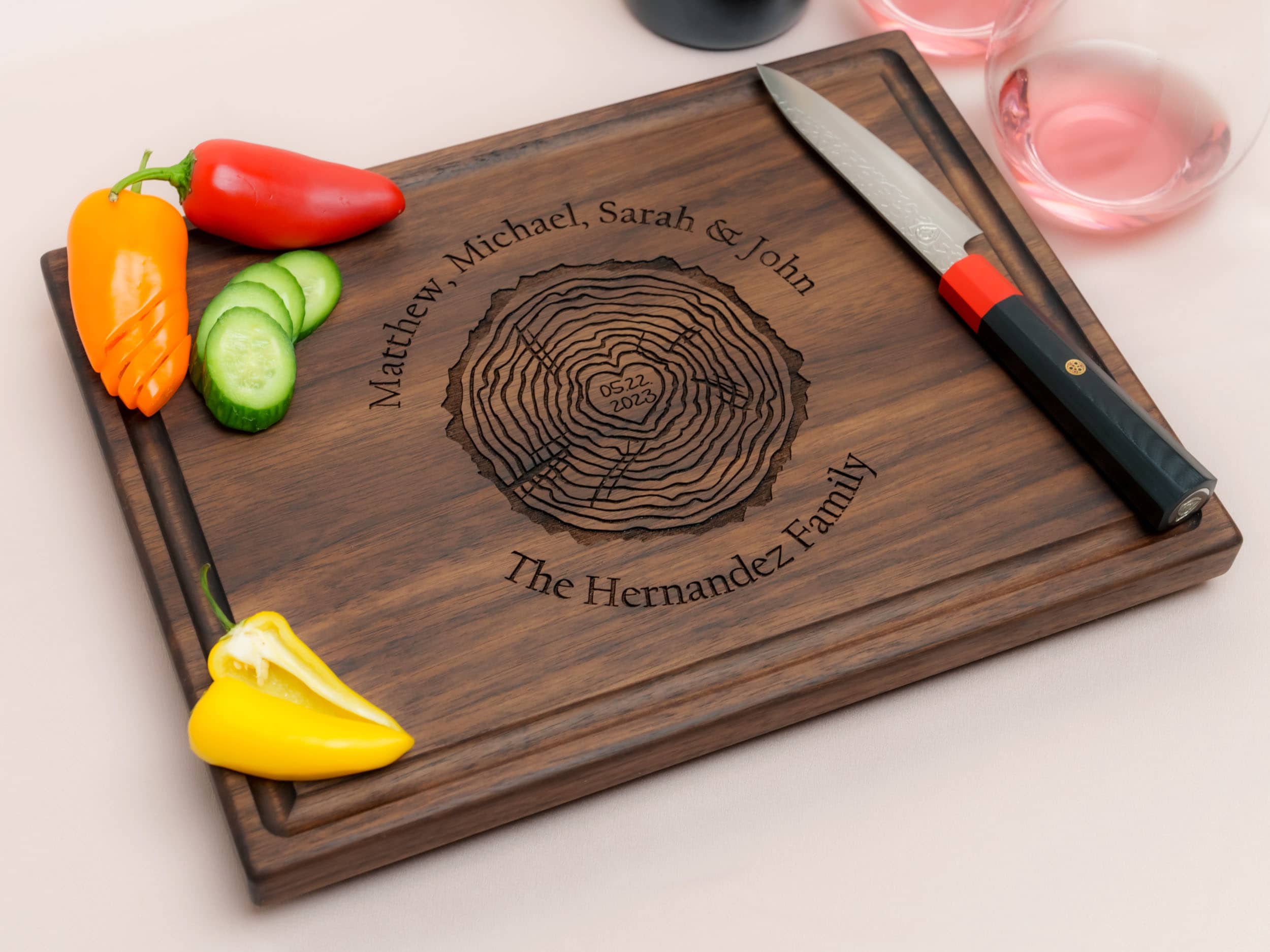 Personalized, Engraved Cutting Board with Rustic Family Tree Design for Housewarming or Wedding Gift #107 - Image 2