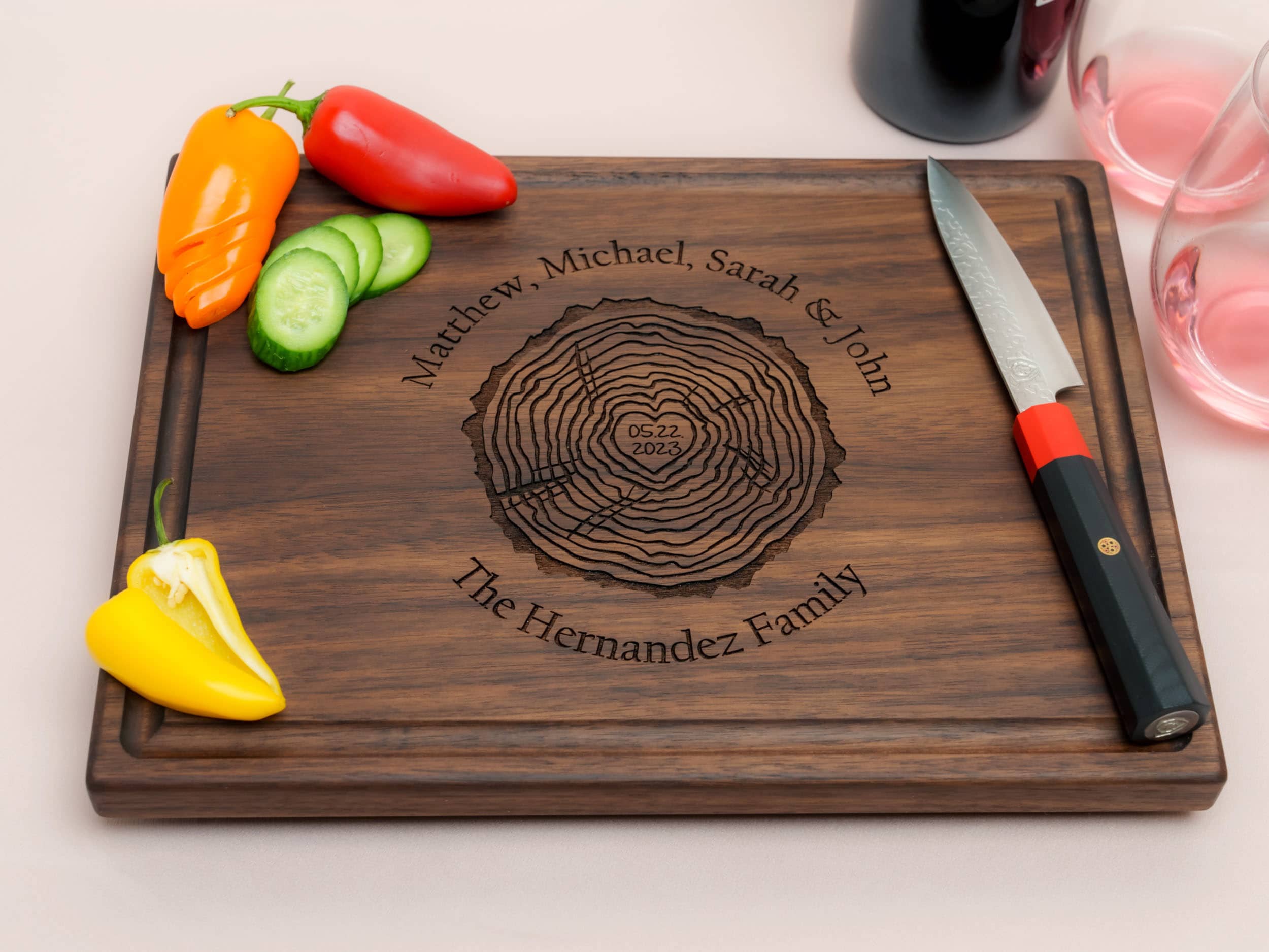 Personalized, Engraved Cutting Board with Rustic Family Tree Design for Housewarming or Wedding Gift #107 - Image 4