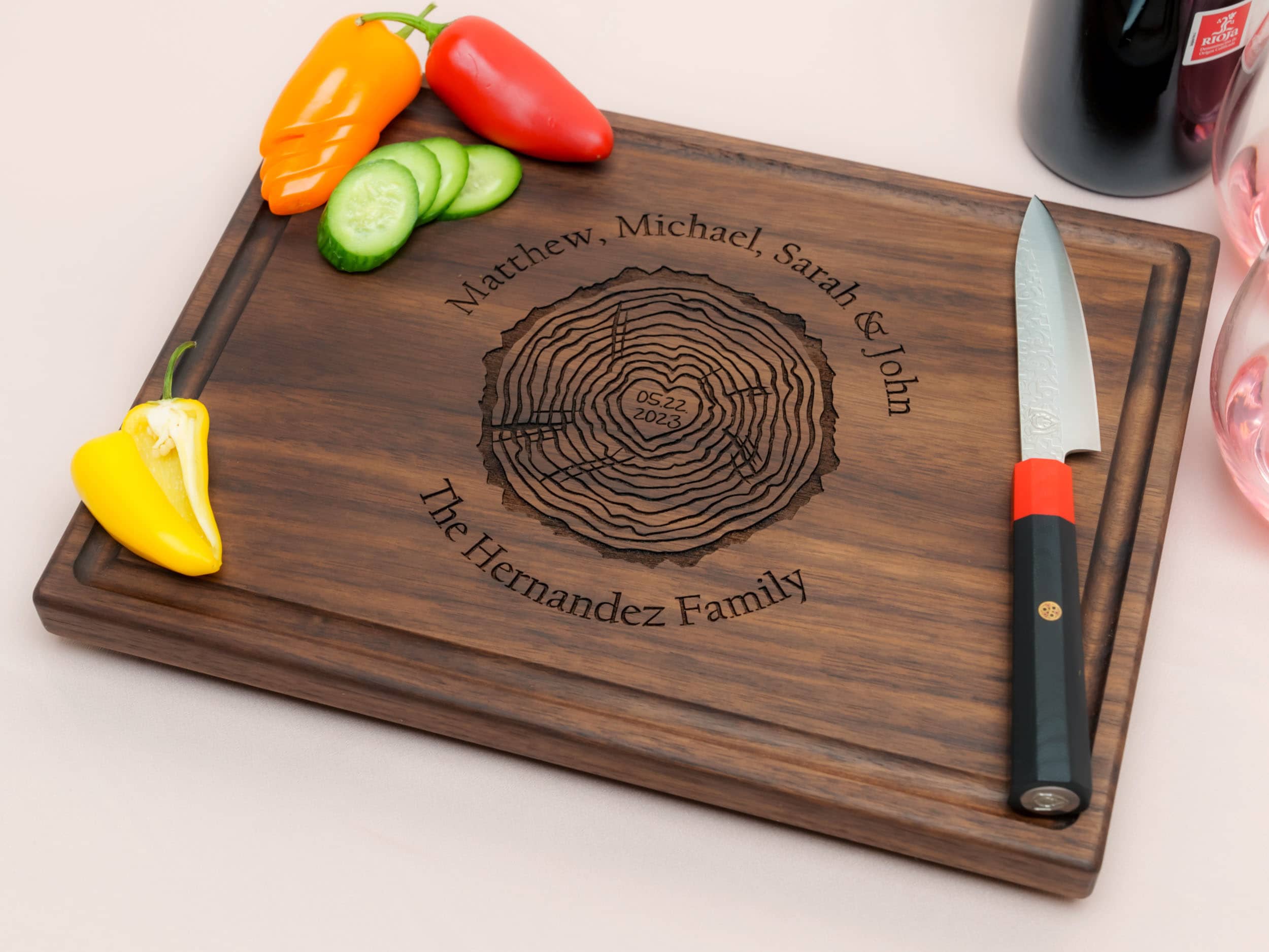 Personalized, Engraved Cutting Board with Rustic Family Tree Design for Housewarming or Wedding Gift #107 - Image 8