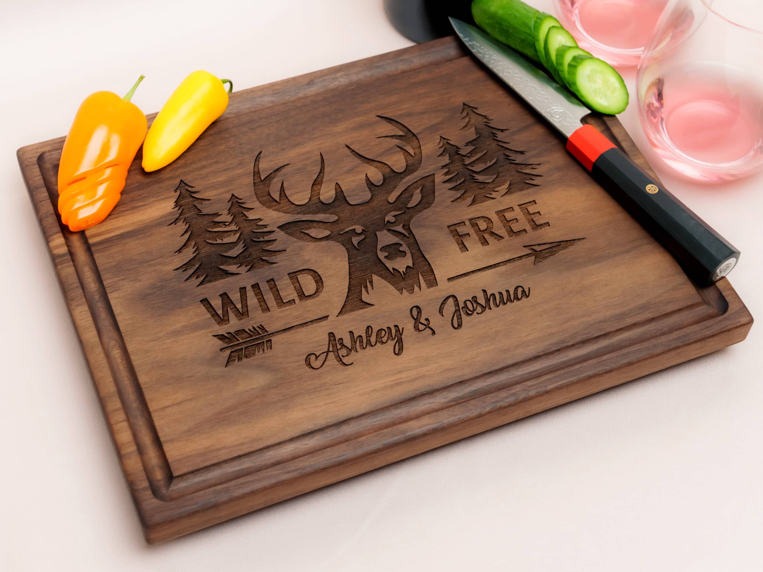 Personalized, Engraved Cutting Board with Wild and Free Deer Design for Birthday or Anniversary Gift #109 - Image 2