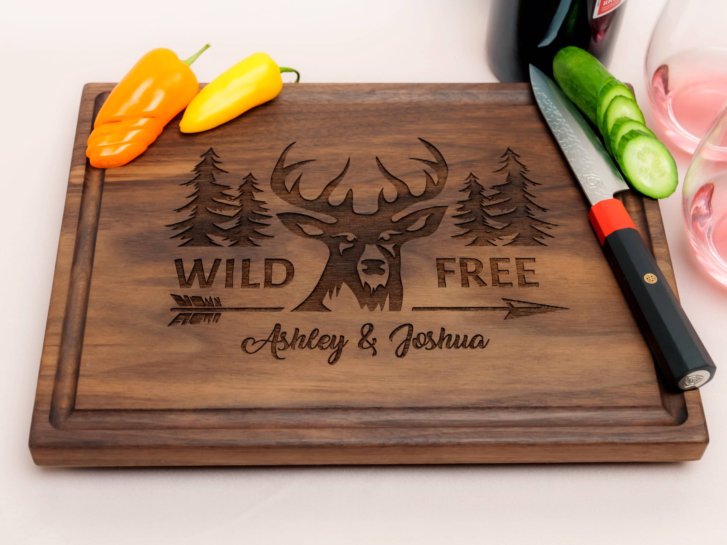 Personalized, Engraved Cutting Board with Wild and Free Deer Design for Birthday or Anniversary Gift #109 - Image 4