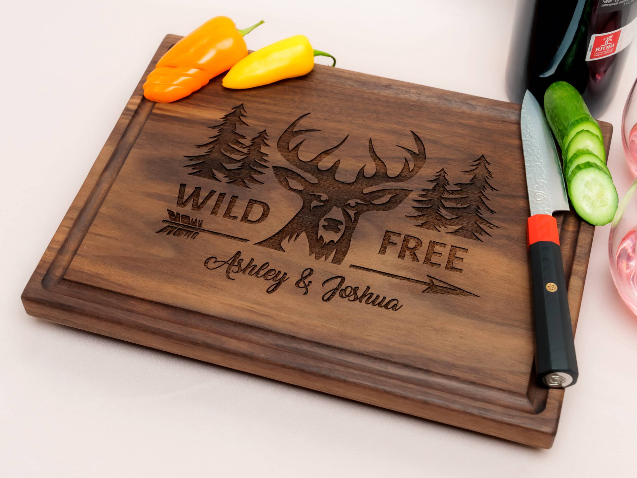 Personalized, Engraved Cutting Board with Wild and Free Deer Design for Birthday or Anniversary Gift #109 - Image 8