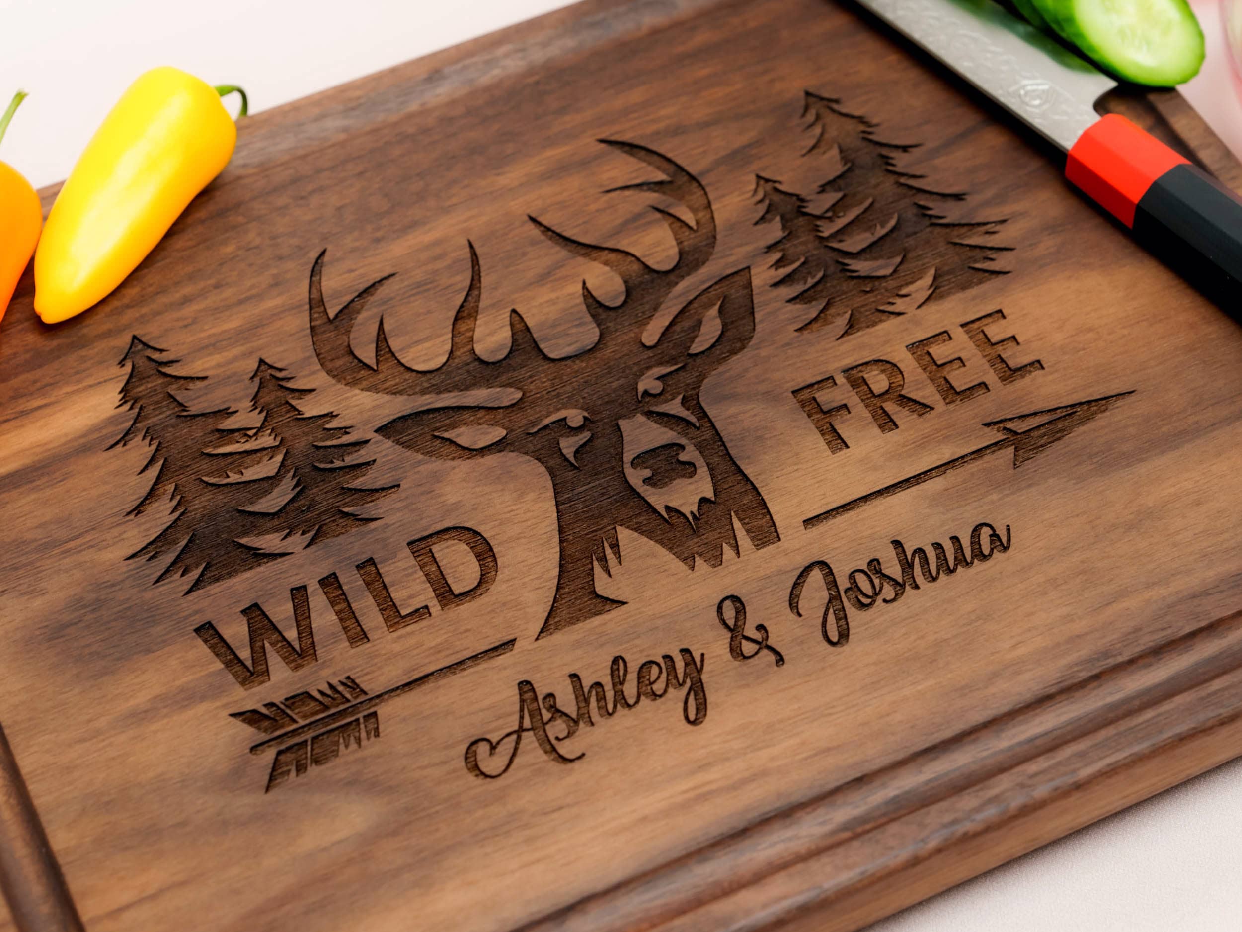 Personalized, Engraved Cutting Board with Wild and Free Deer Design for Birthday or Anniversary Gift #109 - Image 3