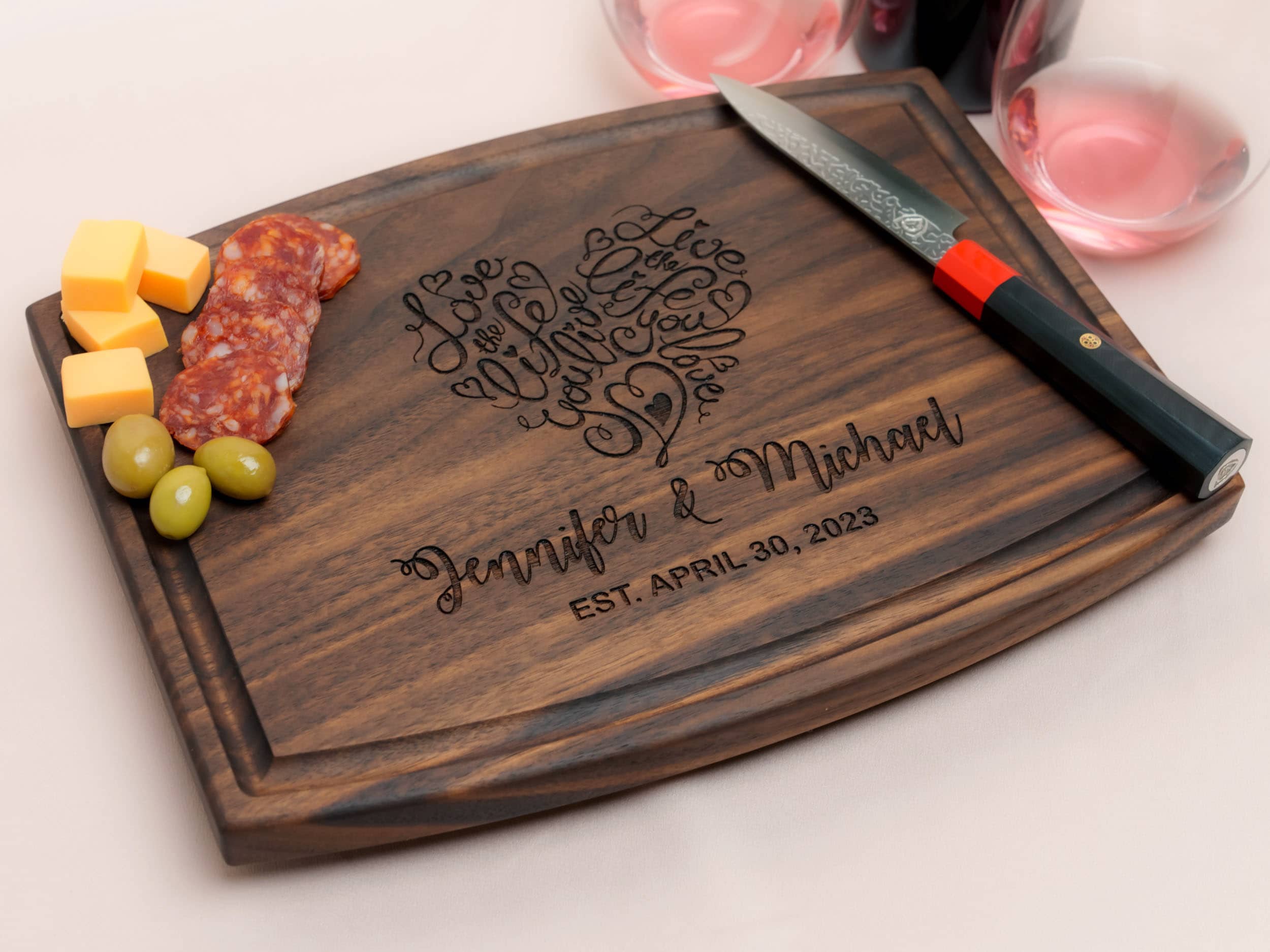 Personalized, Engraved Cutting Board with Cute Heart Design for Wedding or Engagement Gift #041 - Image 12