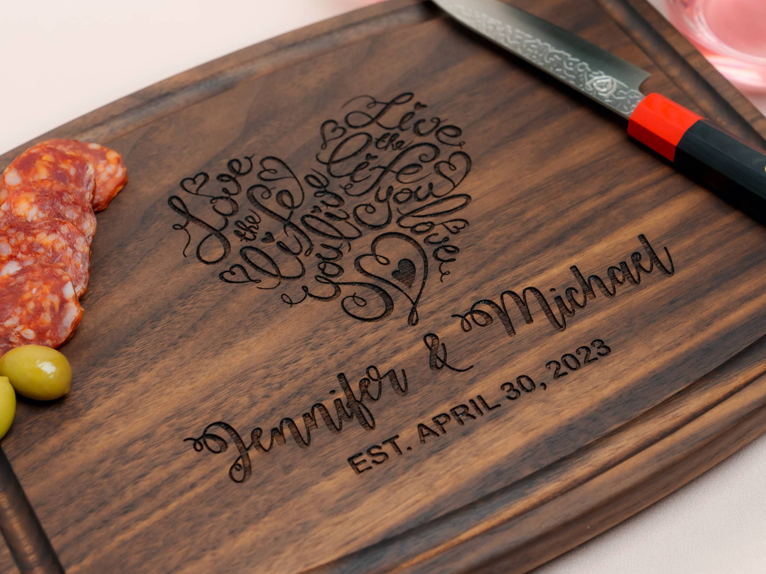 Personalized, Engraved Cutting Board with Cute Heart Design for Wedding or Engagement Gift #041 - Image 13