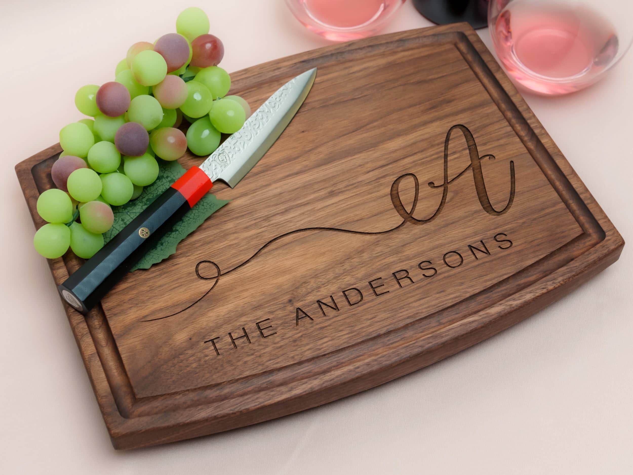 Personalized, Engraved Cutting Board with Minimalist Initial Monogram Design for Housewarming or Wedding #080 - Image 10