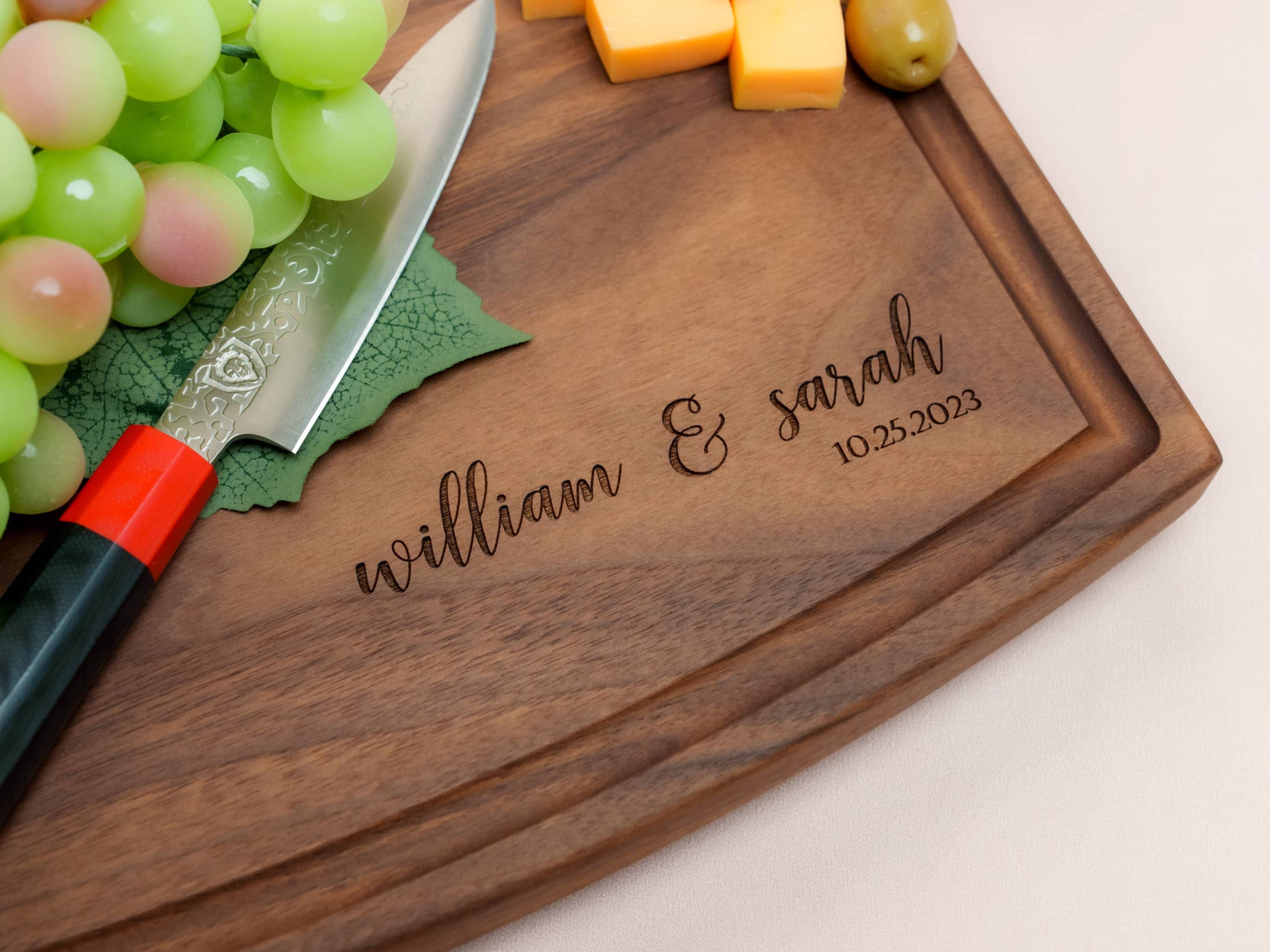 Personalized, Engraved Cutting Board with Minimalist Cursive Design for Housewarming or Wedding Gift #082 - Image 11